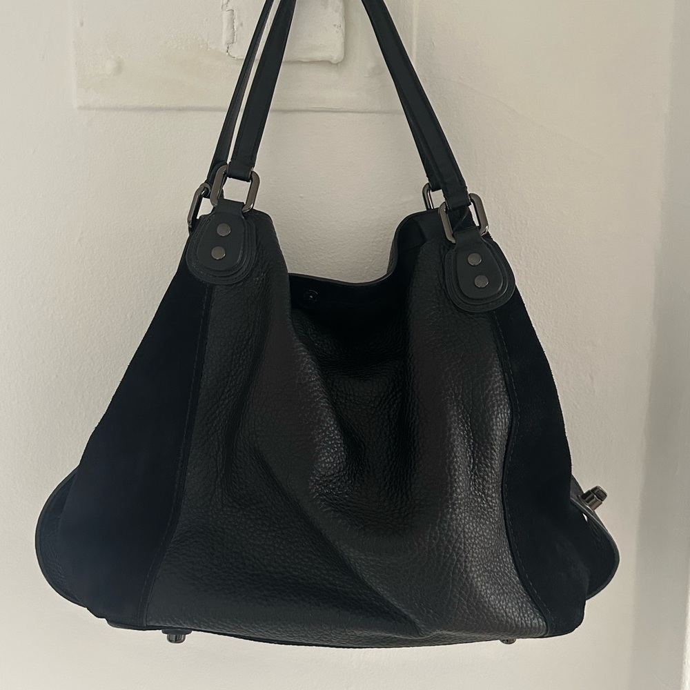 Coach - Edie Shoulder Bag (Black Leather & Suede)
